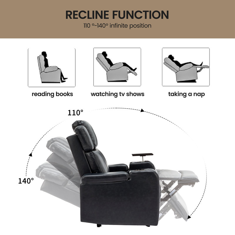 Fauteuil inclinable pivotant en cuir Khymir Vegan, Noir