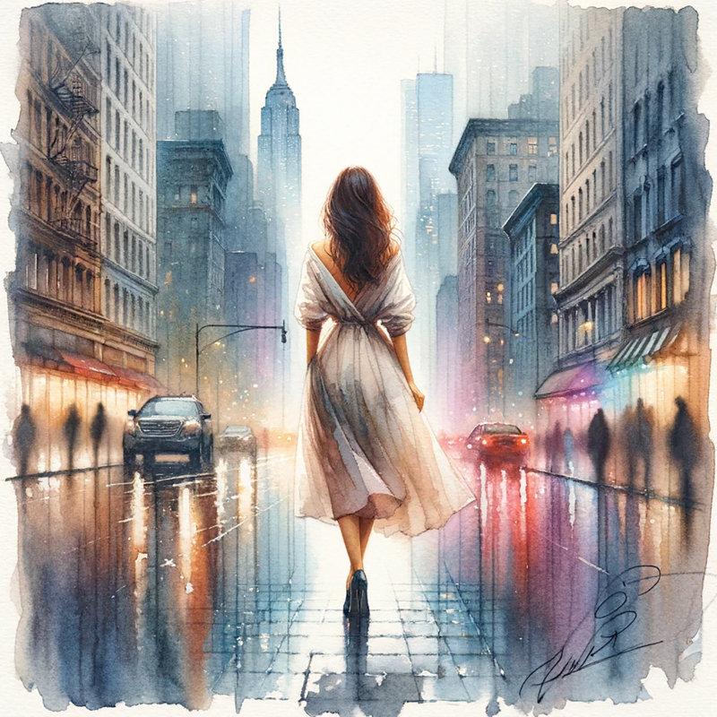 «Metropolitan Muse Rain-Soquip Rainets And Cityscape», impression sur toile, H 20 po x l 20 po x P 1,5 po