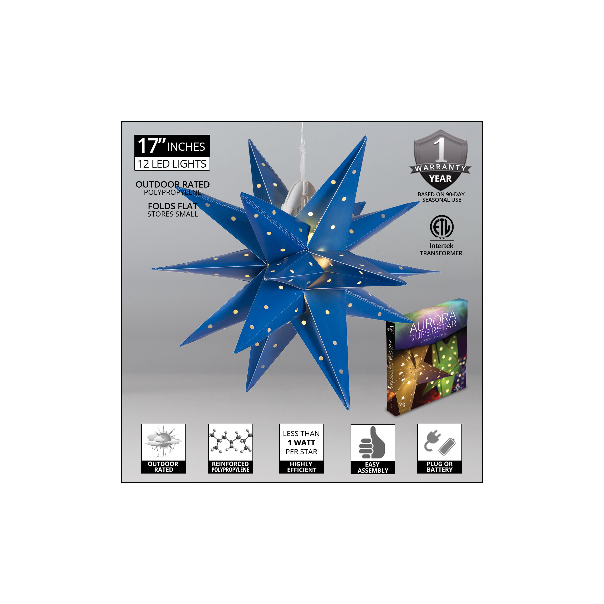 LED Lantern, 17" H x 17" W x 17" D, Blue