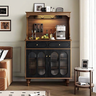 Black&Walnut Solid  Wood Sideboard