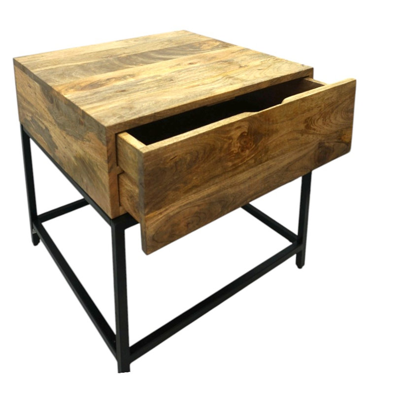Hand-crafted Natural Wood And Iron Square Side Table