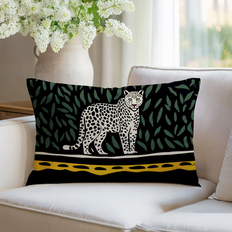 Oreiller rectangulaire réversible intérieur / extérieur Hota Leopard, Rectangle H 14 po x l 20 po, Jaune