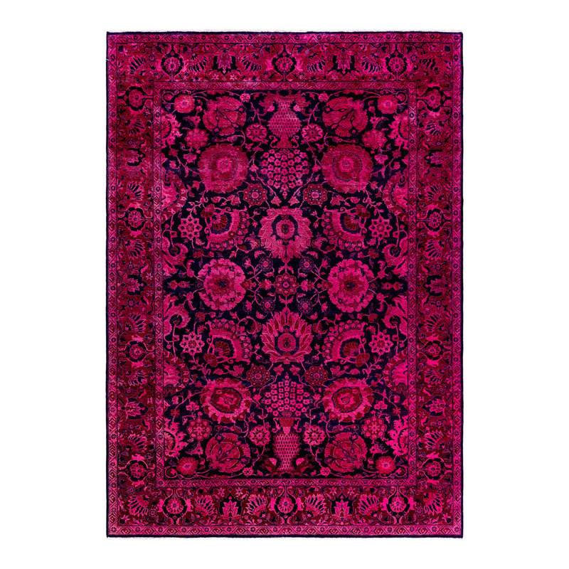 Tapis rose contemporain en laine noué à la main surteint 6 pi 1 po x 8 pi 8 po