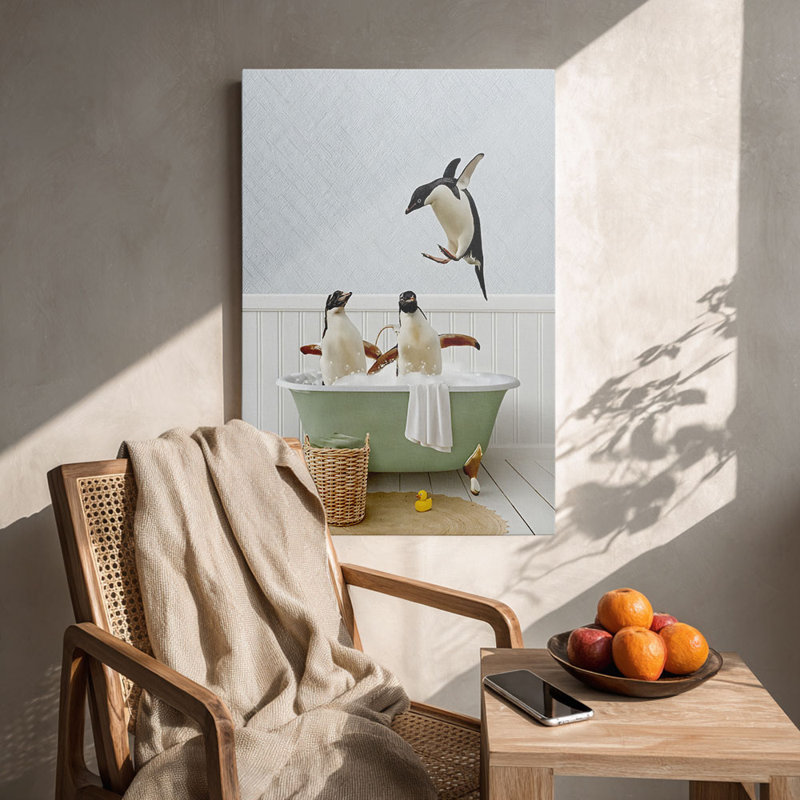 «Whimsical Penguin Bubble Bath», reproduction sur toile - Urban Studio, 24 * 16 pouces (60 * 40 * 2cm)