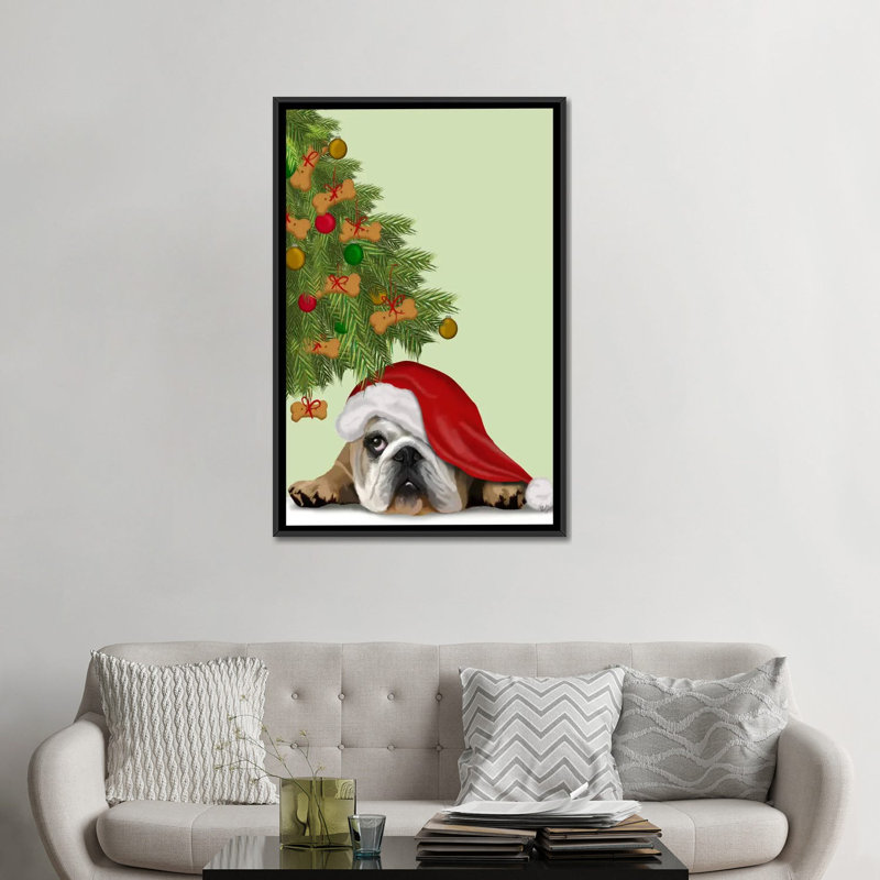 « english bouledogue cookie tree », reproduction sur toile tendue Fab Funky, Toile avec cadre noir, Pas de tapis