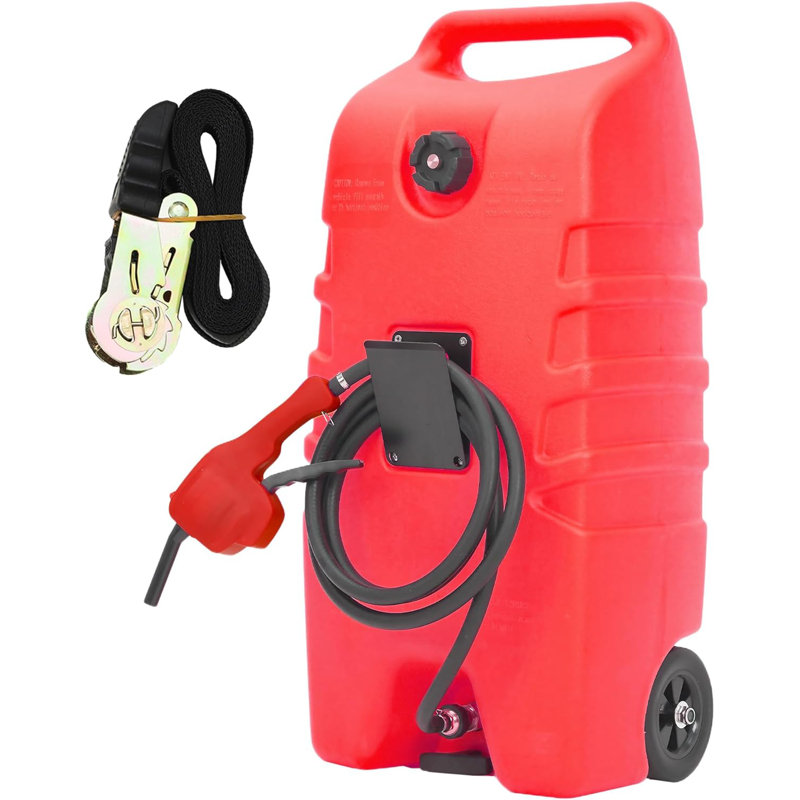 14-Gallon Portable Fuel Tank Gasoline & Diesel Caddy with Manual Siphon Pump 10FT Hose and Wheels for Car ATV Boat Lawn Mower & Generator