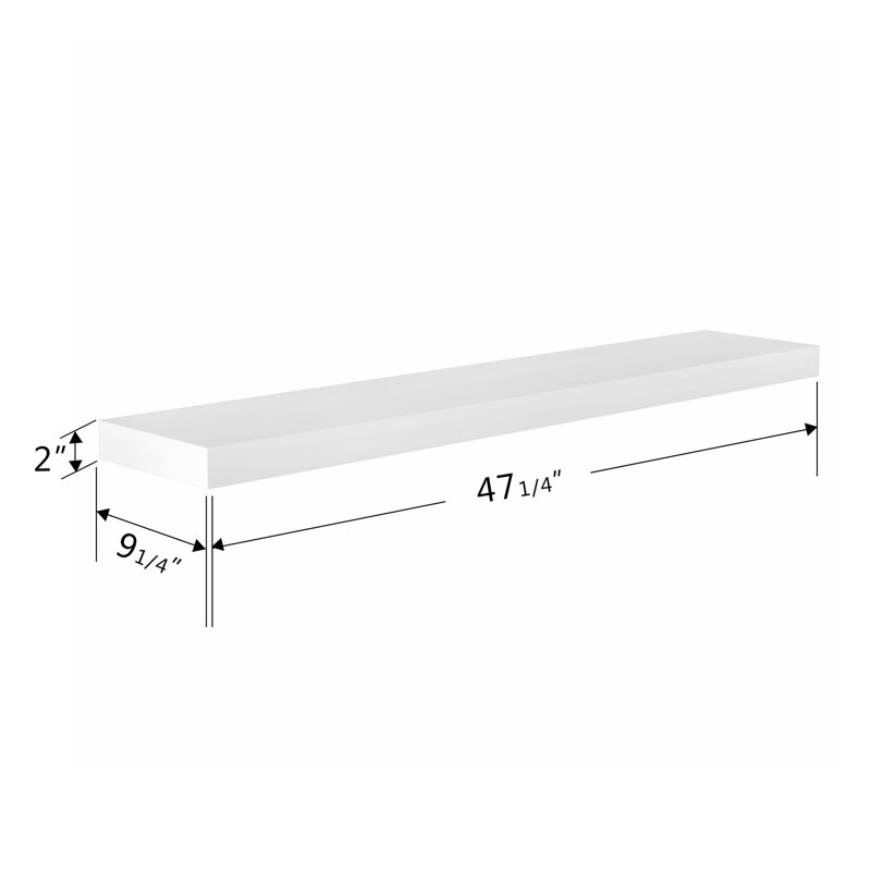Bovina Floating Shelf, White, 2" H x 48" W x 9.25" D