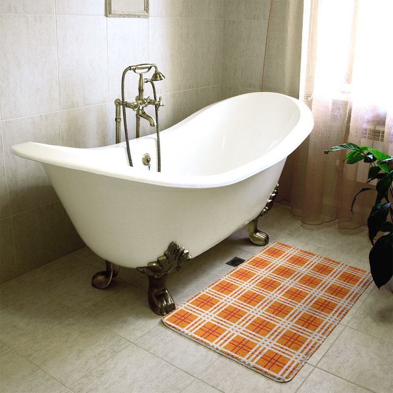 Memory Foam Non-Slip Bath Rug, 21" W x 34" L, Orange/White