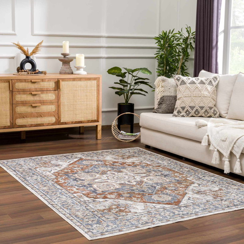 Tapis orange lavable à la machine Medallion Design Performance, Rectangle 7 pi 10 po x 10 pi 2 po