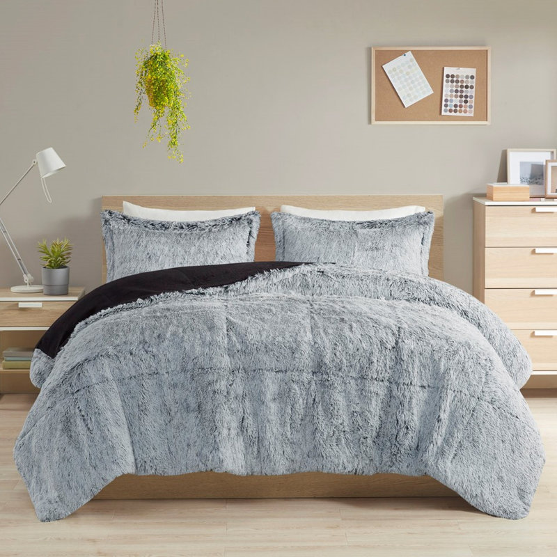 Grey Shaggy Comforter For Twin/twin Xl - , Soft & Warm, Includes 1 Sham, Make Your Bedroom Inviting Fur In , Reverse, 2 Shams, Keep Faux Good Condition