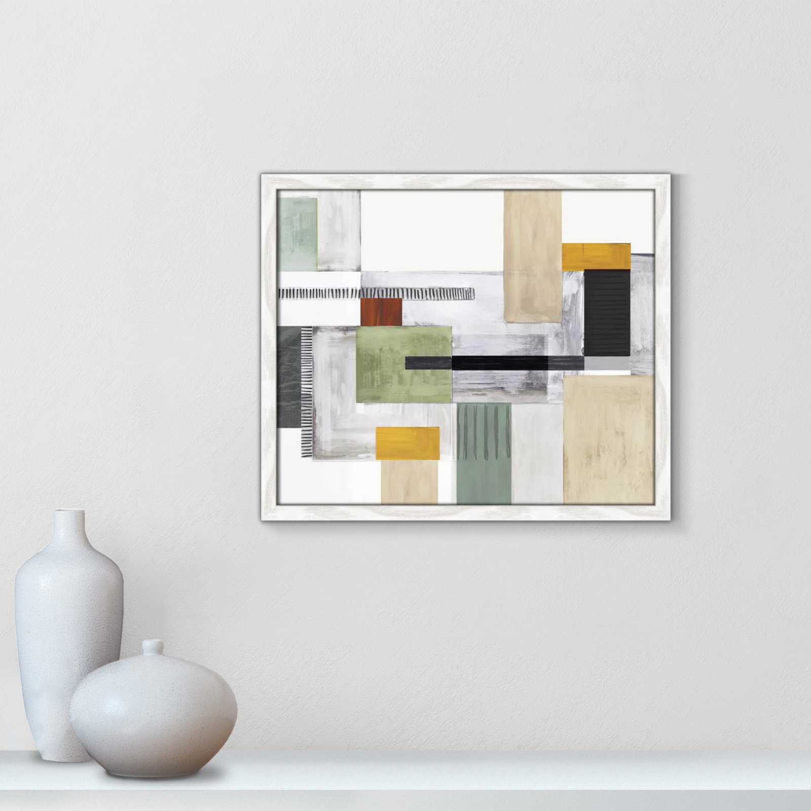 Playful Blocks by Tom Reeves, No Mat, 16" H x 19" W x 0.75" D, White Slim Picture Framed