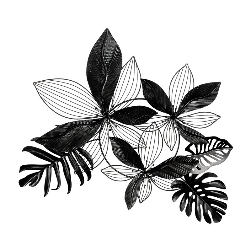 Décoration murale noire en métal avec motif floral tropical