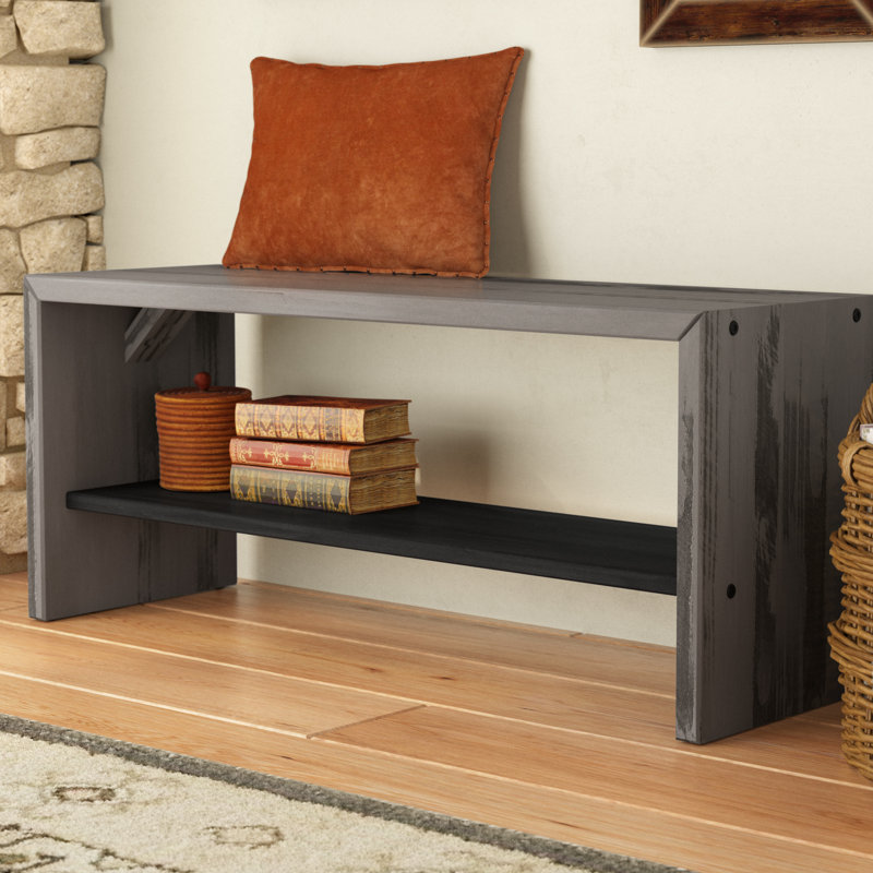 Banc de rangement en bois massif Earby, Gris