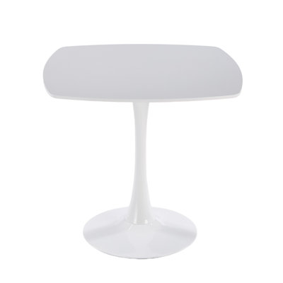 White Square Tulip Table for 2-3 Person, 24" Small Dining Table with Metal Pedestal Base, Modern Kitchen Table for Small Space, Apartment, Bistro, Cafe, Office & Living Room, Matte White MDF Top