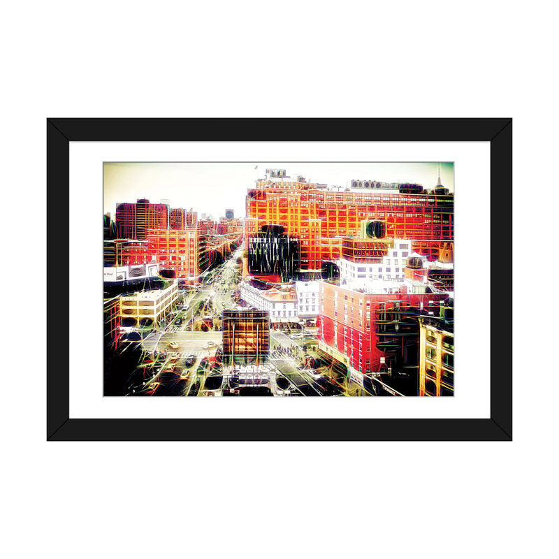 « west village » sur toile, H 16 po x l 24 po x P 1 po, Papier d'art encadré noir, Blanc