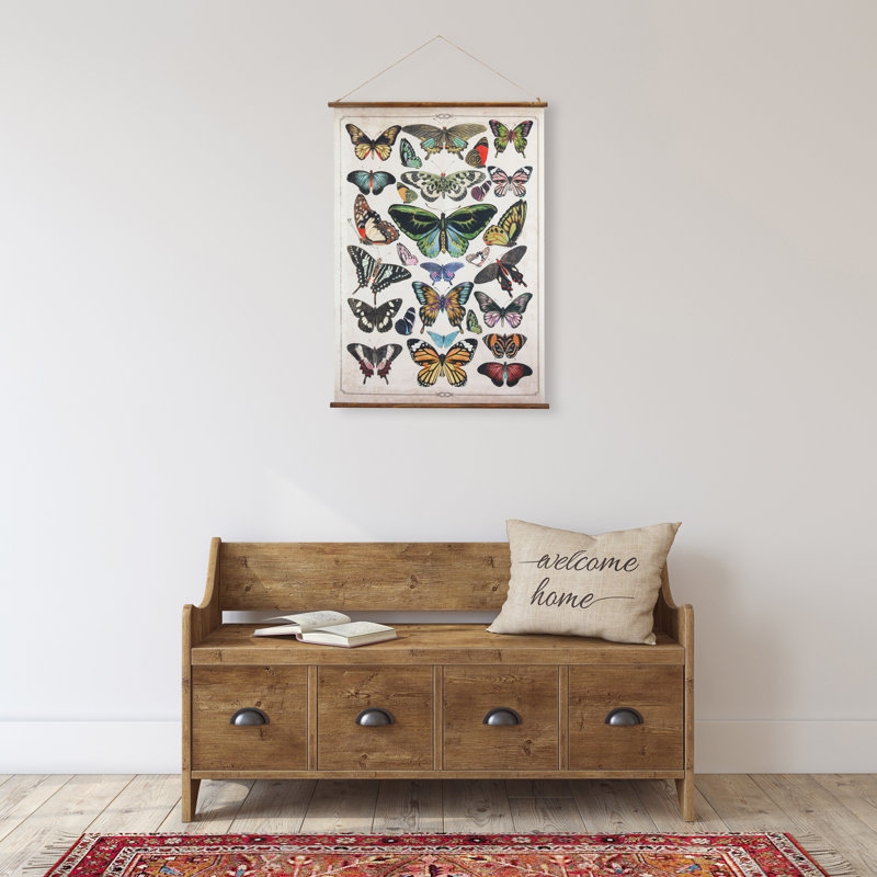 Multicolor Butterfly Canvas and Wood Scroll Wall Décor with Jute Hanger