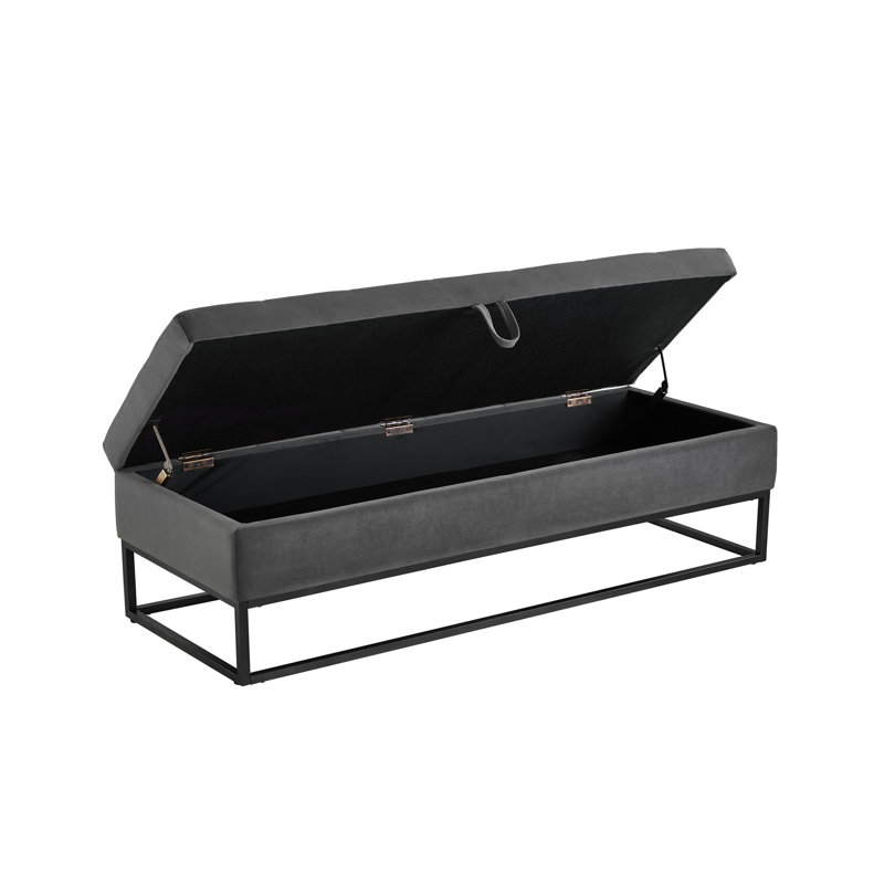 58.6" Bed Bench Metal Base with Storage Velvet, Gray
