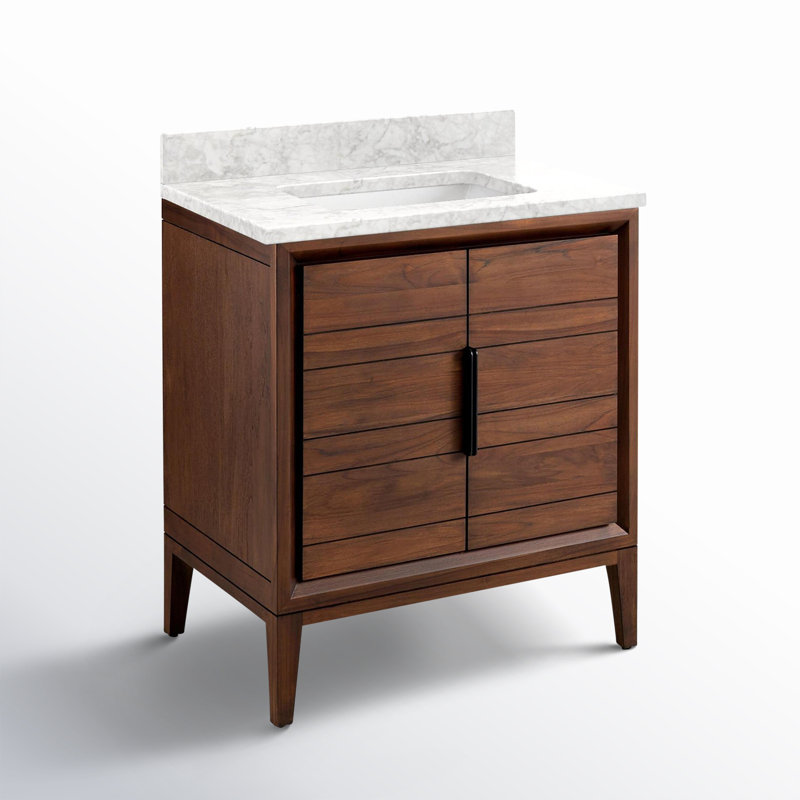 30" Aliso Single Bathroom Vanity Set with Rectangular Undermount Sink, Carrara Marble, No Faucet Hole, Java