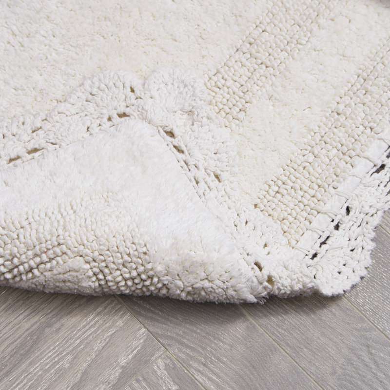 Laura Ashley Crochet Machine Washable Cotton Bath Rug, Ivory, 40" L x 24" W
