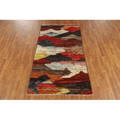 Abstract Wool Moroccan Oriental Rug 4x7