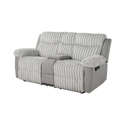 Jeya Manual Reclining Loveseat with Console, USB and LED Glow, Gray Fabric