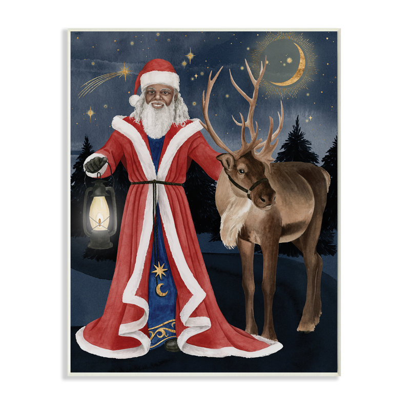 Père Noël sous la nuit, lanterne d'hiver, Plaque murale, H 15 po x l 10 po