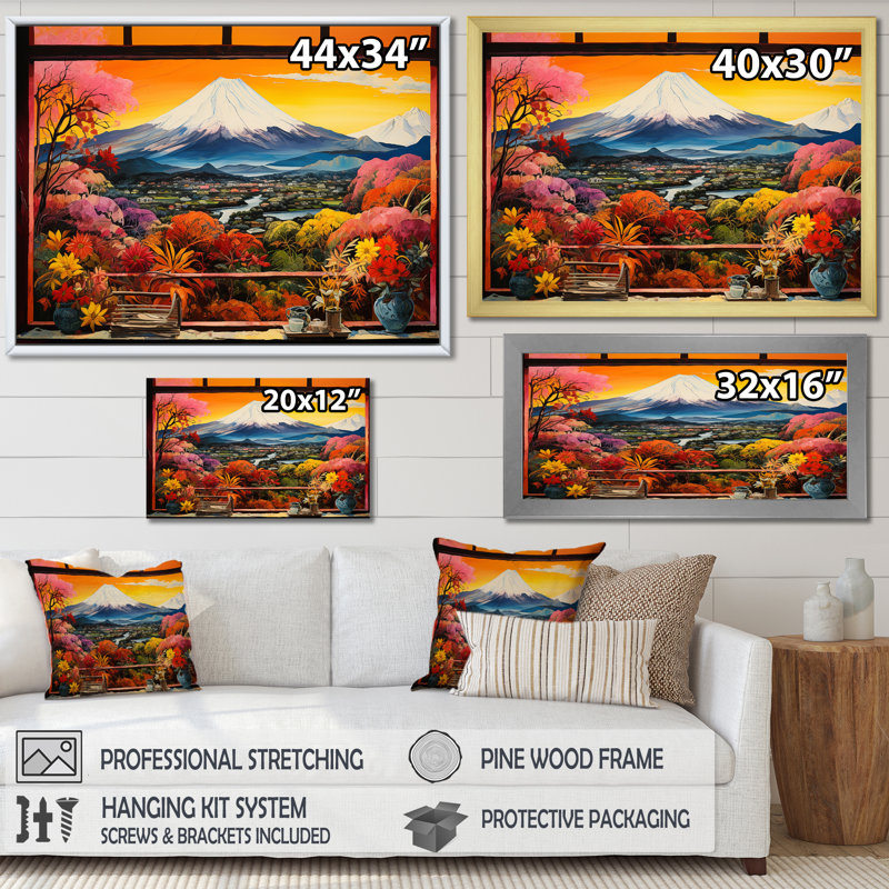 Montagne, Japon, vue sur la montagne, Mont Fuji 3 - Japon, art mural, Cadre d'angle fermé noir, H 12 po x l 20 po x P 1 po