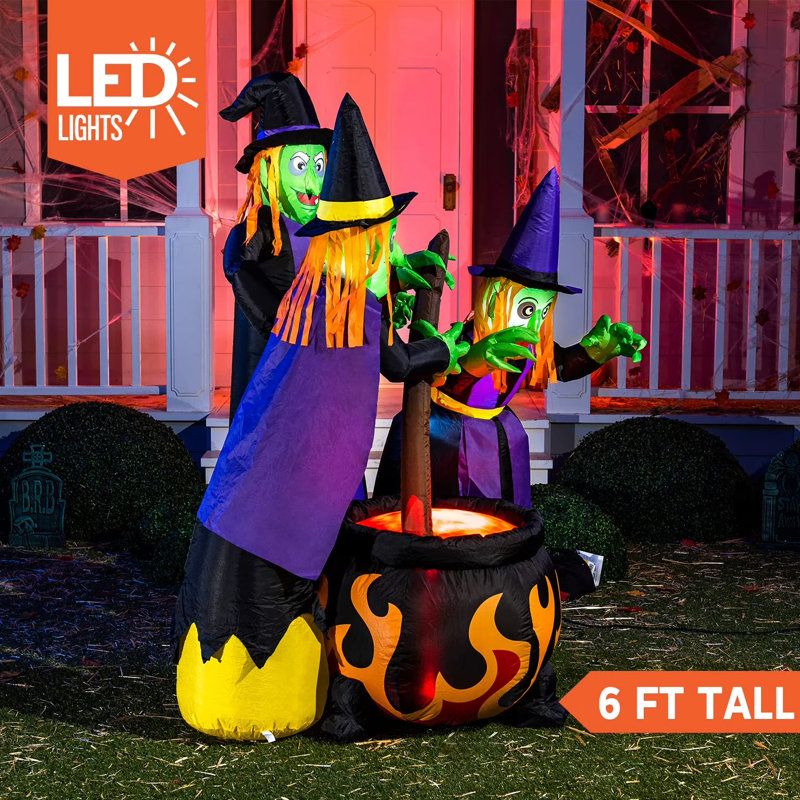 Joyeuses Fêtes d'Halloween gonflables avec sorcières et flammes de 6 pi de hauteur