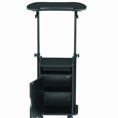 Techni Mobili Sit-to-Stand Rolling Adjustable Laptop Cart With Storage, Black