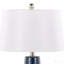 Lampe de table contemporaine en céramique 22 "avec corps en céramique bleu foncé et argent et abat-jour blanc-1442099255