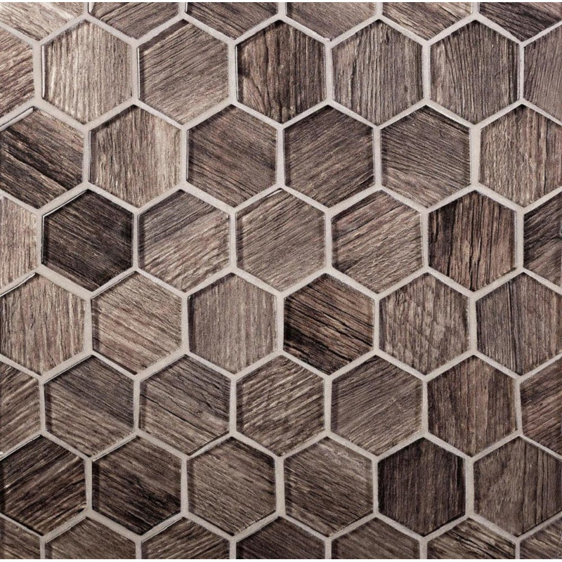 1.9" x 1.9" Glass Hexagon Mosaic Tile, Dark Brown