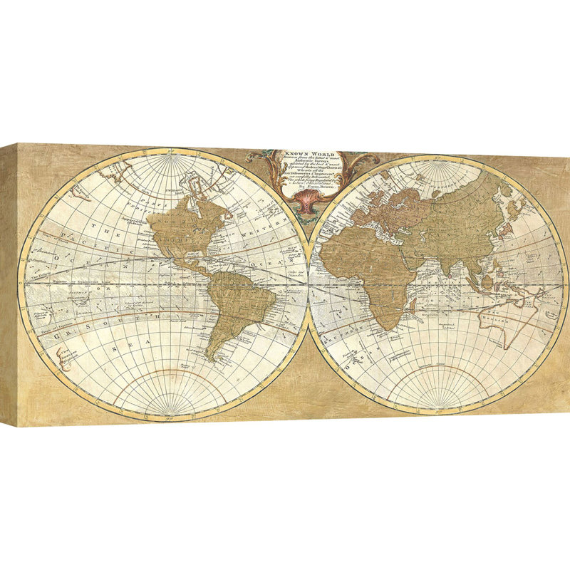Gilded World Hemispheres by Joannoo - Wrapped Canvas Painting, 35cm H x 70cm W x 4cm D