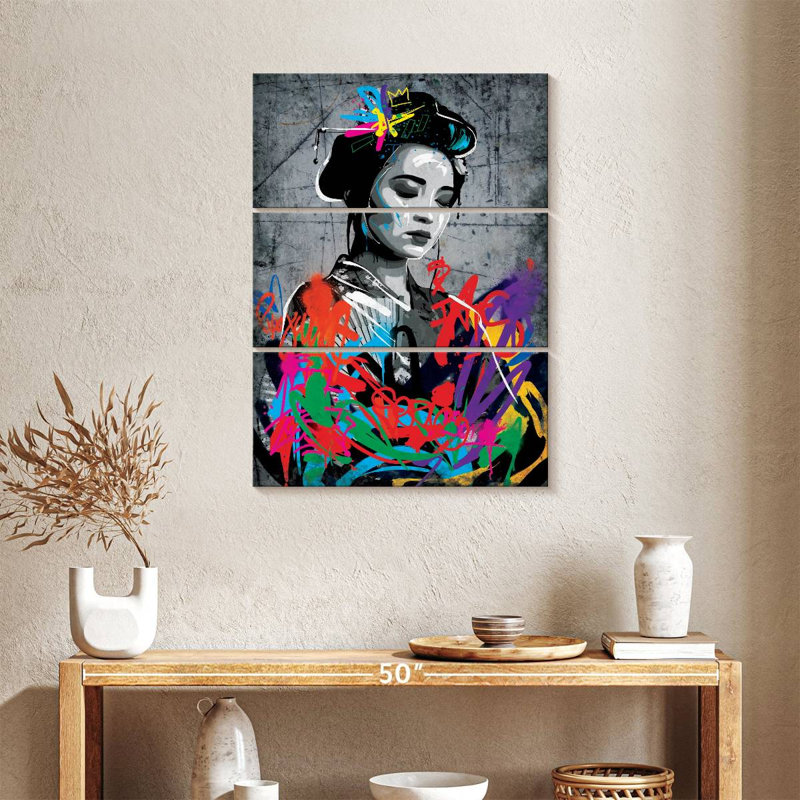 Portrait féminin, portrait de femme grunge sur toile, ensemble de 3 pièces par Harper D., 24" H x 38" W