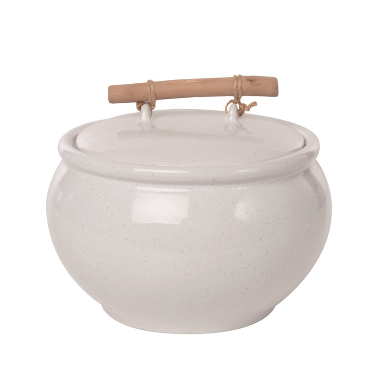 VIP Ceramic 8.5 in. White Container and Lid with Handle