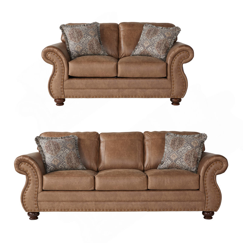 Canapé et causeuse en faux cuir avec têtes de clou bronze antique Leinster