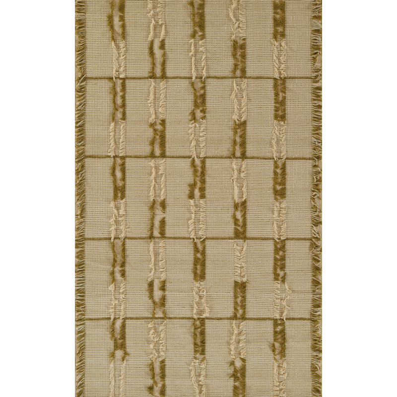 Green and Beige Flat Woven Rectangular Wool and Synthetic Rug