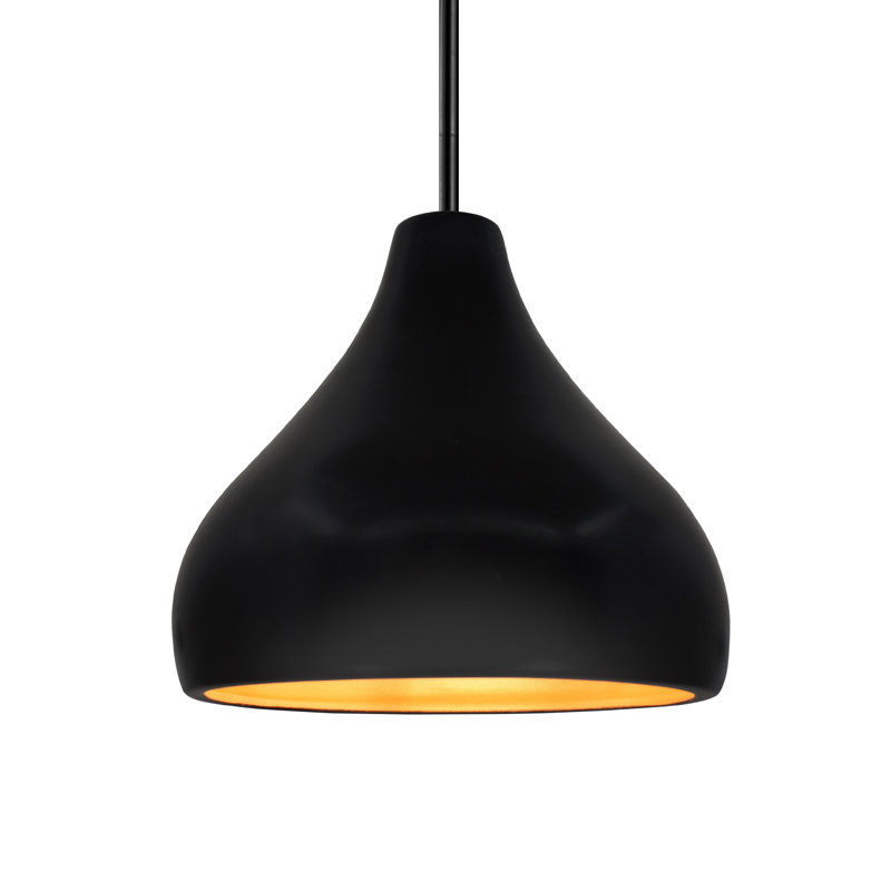 Luminaire suspendu à 1 lumière Meydan, H 8 po x l 11,5 po x P 11,5 po, Noir carbone mat / or champagne, Noir mat
