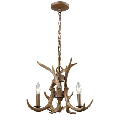 Lustre à 3 lumières de 18 po de large Danziger - ton de bois