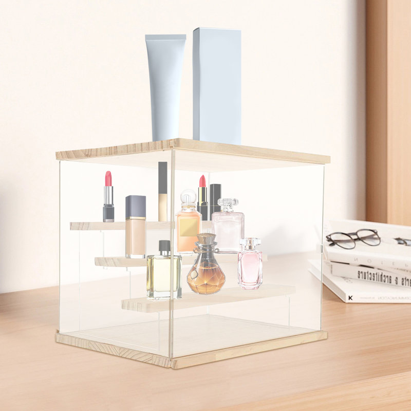 Clear Display Case Wood Countertop Box 4-Tier Step Display Showcase for Figurine Collectible Model Showcase for Home Shop Exhibition