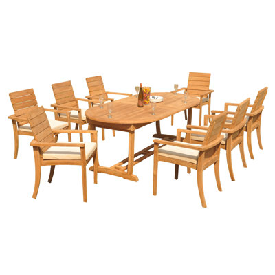 Algrave 8 - Person Teak Wood Patio Dining Set with Oval Table