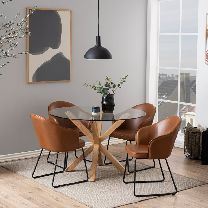Heaven Round Dining Table with Glass, Brown