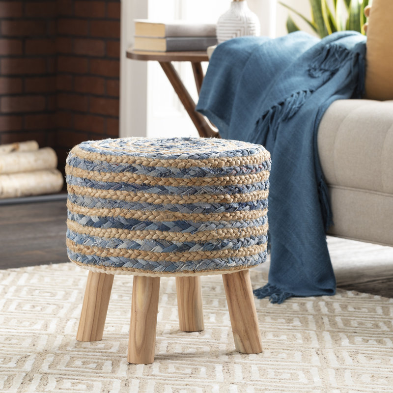 Rayne Solid Wood Accent Stool, Light Brown/Denim/Light Blue