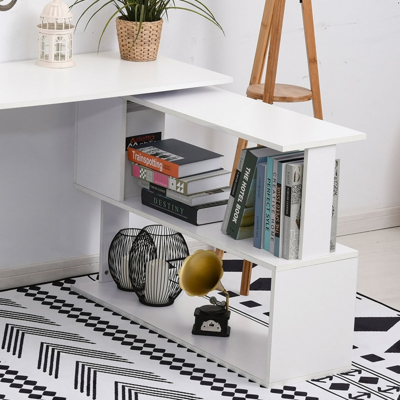 Bureau en L avec tablettes de rangement, White