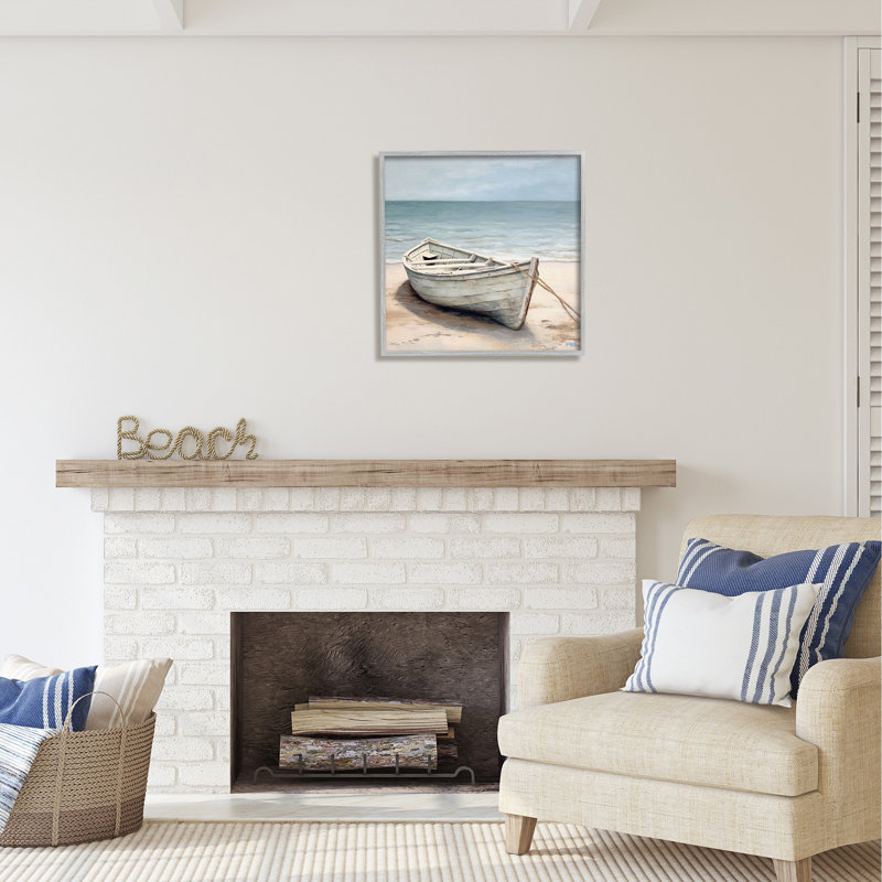 bb-418-Framed Subtle Boat Docked by RB Single Picture Frame Print on Canvas, 24" H x 24" W x 1.5" D
