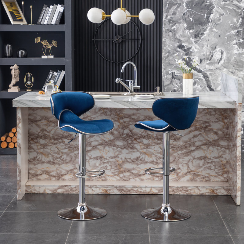 Tabouret de bar pivotant rembourré réglable, ensemble de 2, Bleu