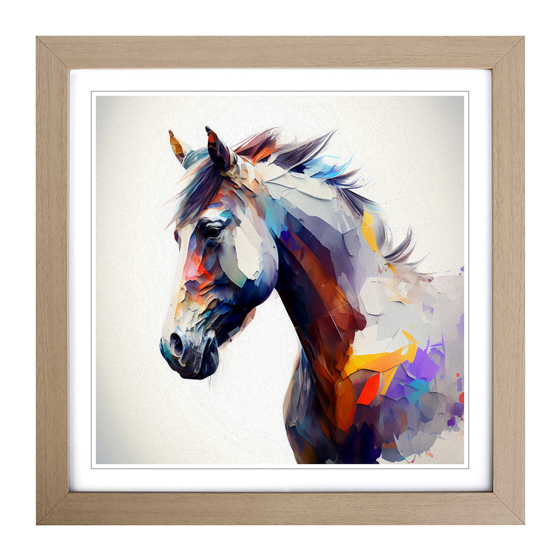 Pony Abstract - Single Picture Frame Print on Wood, Oak