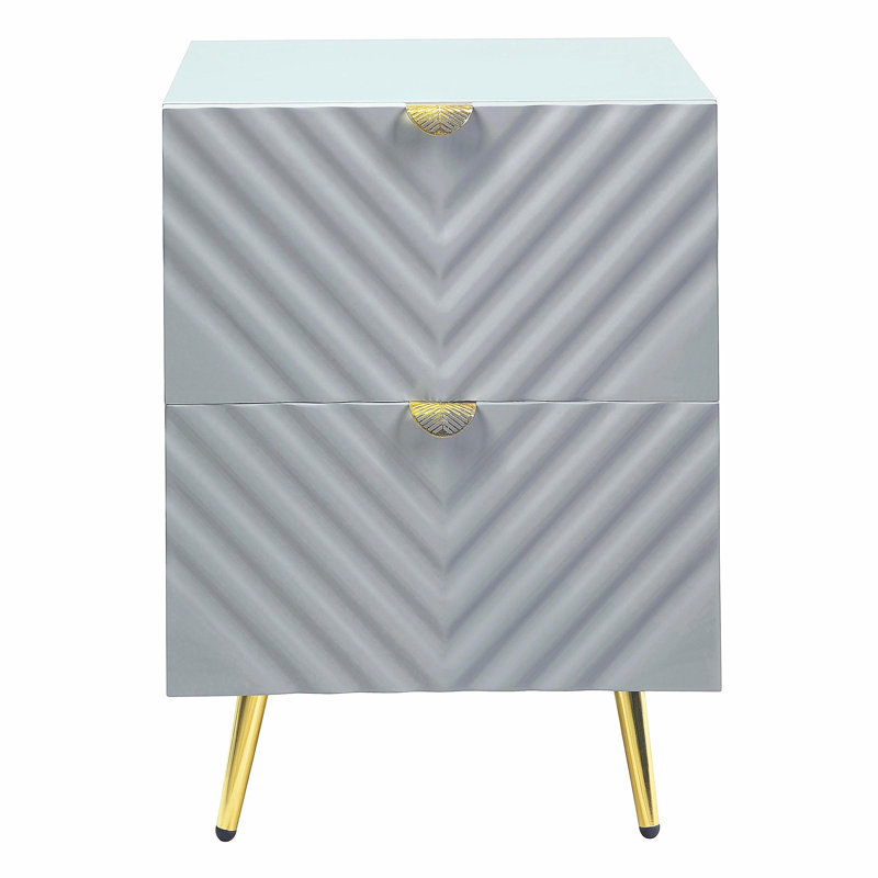 Table de chevet 2 tiroirs gris brillant, Gris