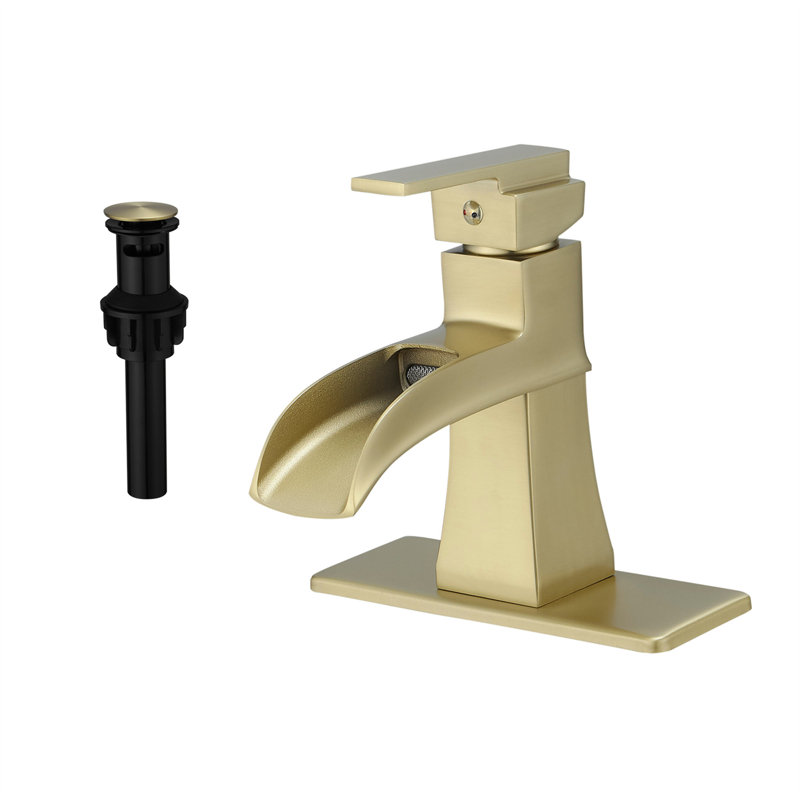 Single-handle Bathroom Faucet with Drain Assembly, Brushed Gold
