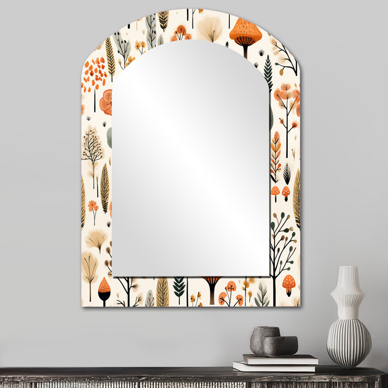 Orange et gris Scerene Woodland Charm - Miroir décoratif à arche florale sur métal, 34 po x 25 po
