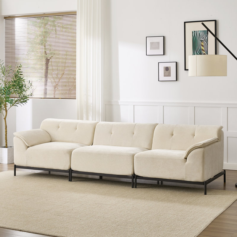 Canapé modulaire rembourré 3 personnes Modern Chenille, Beige